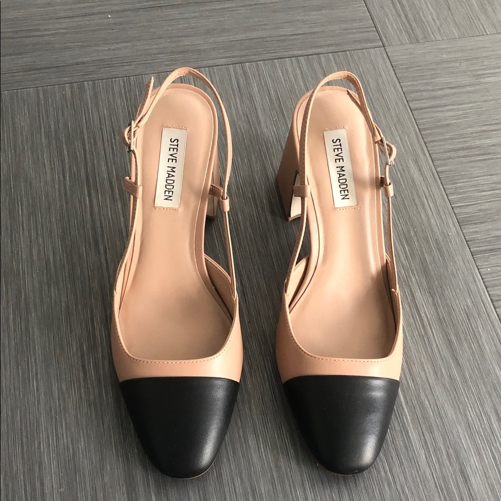 Steve Madden Black and Tan Block Heels